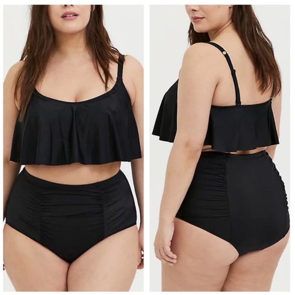 HPš Torrid black Ruffle Flounce tankini top 2X